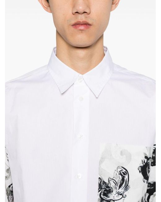 Versace White Watercolour Couture-print Cotton Shirt for men