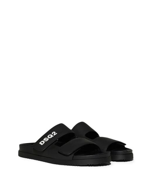 DSquared² Black Touch-Strap Calf-Leather Sandals for men