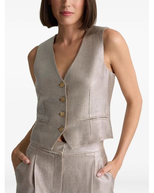 St. John Metallic V-Neck Button Vest
