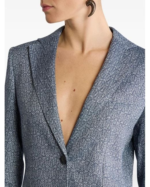 Etro Blue Jacquard Single-Breasted Jacket