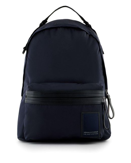 Armani Exchange Blue Logo-print Canvas Backpack for men