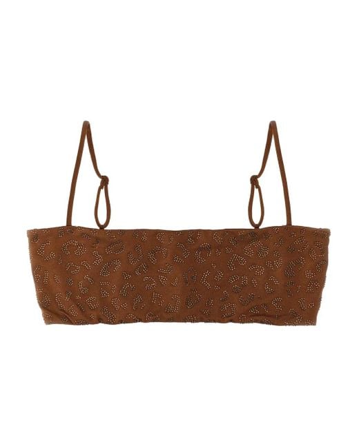 Mc2 Saint Barth Brown Athena Rhinestone-Leopard Bikini Top
