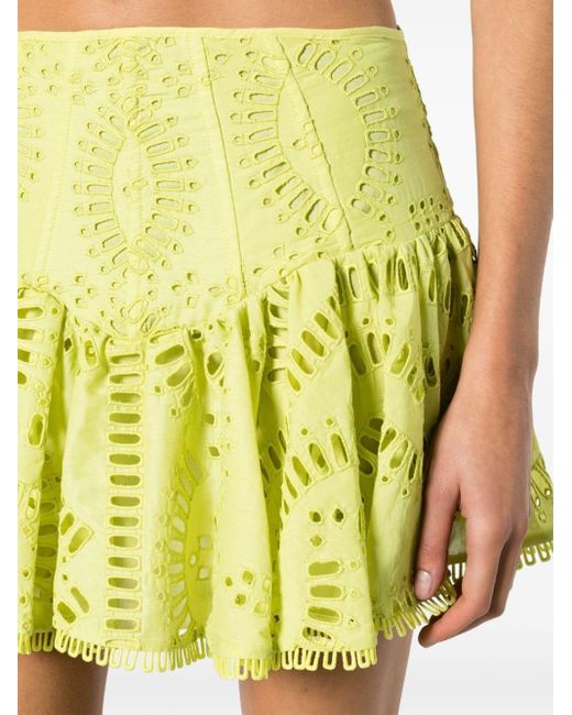 Charo Ruiz Yellow Green Favik Broderie Anglaise Mini Skirt