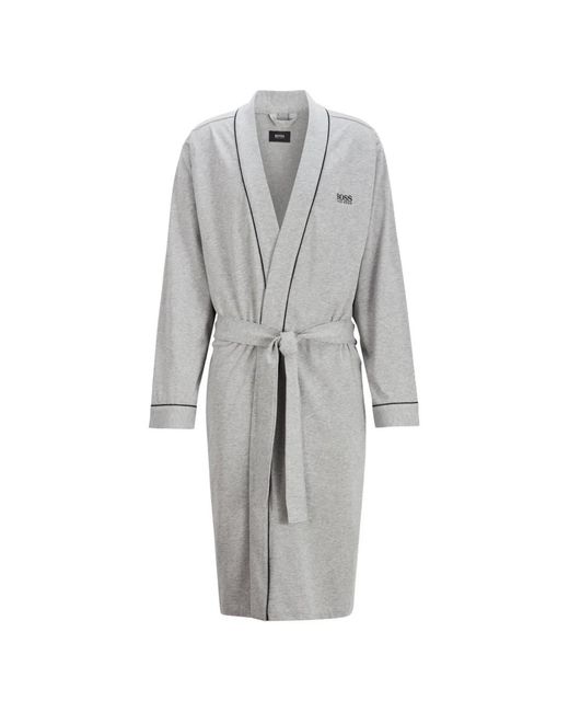 HUGO Gray Piping-Detail Belted Dressing Gown for men