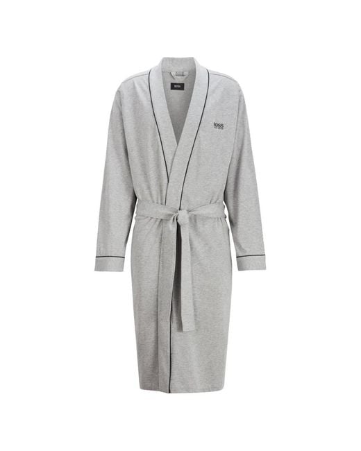 HUGO Gray Piping-Detail Belted Dressing Gown for men
