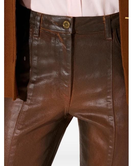 Elisabetta Franchi Brown Cigarette Jeans With Laminated Effect