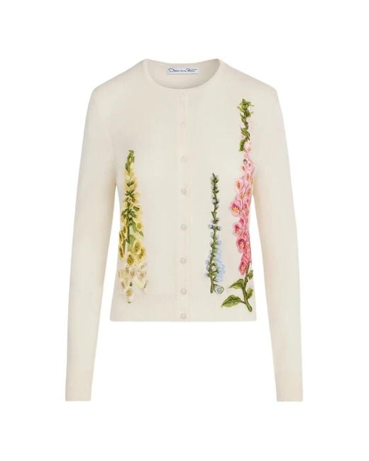 Oscar de la Renta White Floral-Embroidered Cardigan