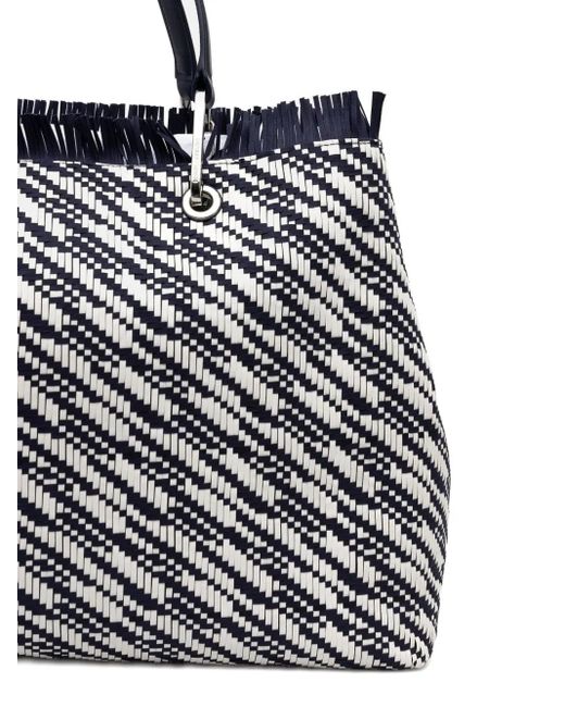 Emporio Armani White Fringed Woven Tote Bag