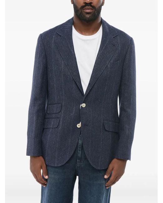 Brunello Cucinelli Linnen Blazer Met Enkele Rij Knopen in het Blue voor heren