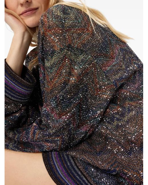 Missoni Gray Multicolour Chevron-Pattern Cardigan With Shimmering Detail