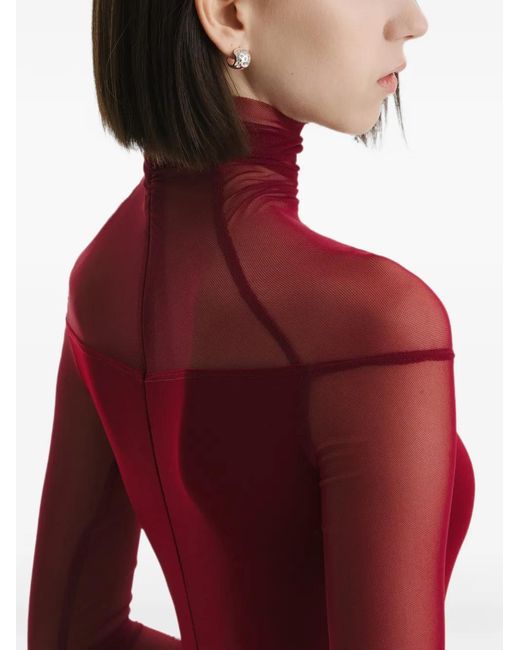 2310 STUDIO Red Mesh-Panel High-Neck Bodysuit