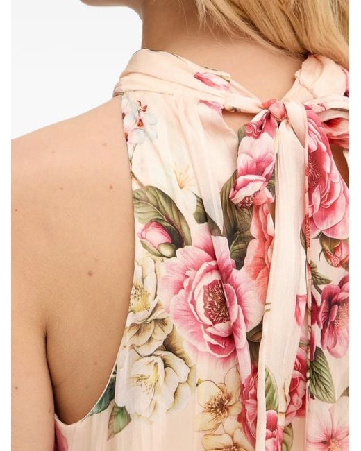 Guess Pink Floral-Print Halterneck Mini Dress