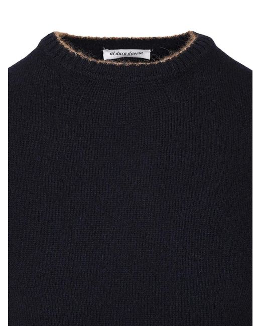 Al Duca D'aosta Blue Ribbed-Trim Crew-Neck Sweater for men