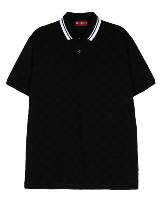 Gucci Black Gg Supreme Embroidery Polo Shirt for men