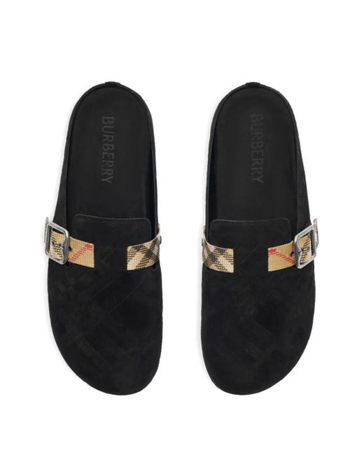 Burberry Black Check Suede Urchin Clogs for men