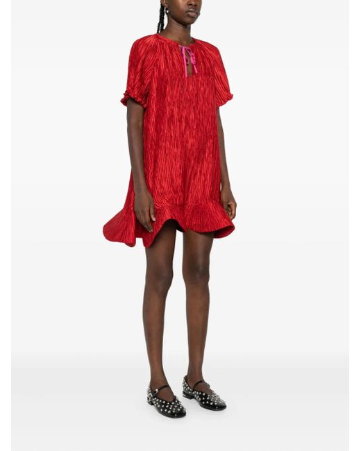 Jonathan Simkhai Red Plissé Ruffled Mini Dress