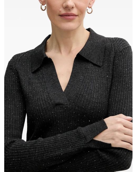 Mos Mosh Black Ronika V-Neck Collared Top