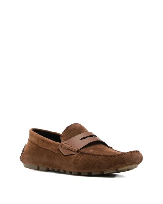 Canali Brown Panel Leather Loafers for men