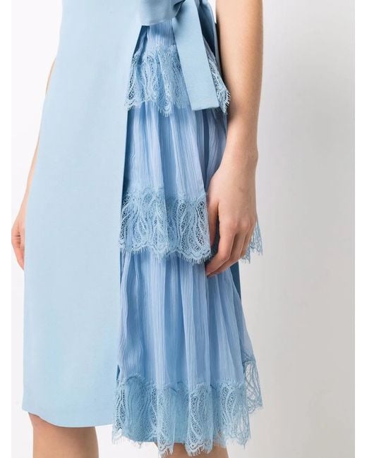 Alberta Ferretti Blue Ruffle-Detail Sleeveless Dress