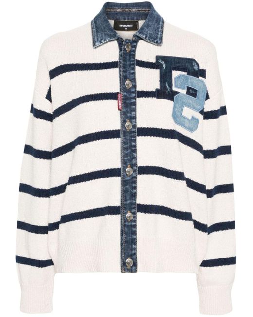 DSquared² Blue D2 College Ribbed-knit Cardigan