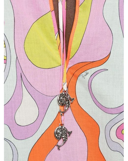 Emilio Pucci Pink Marmo-Print Tie-Cuff Blouse
