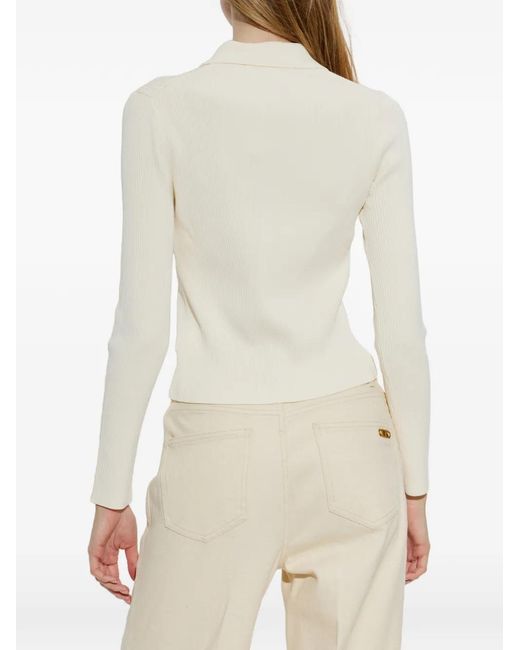 MICHAEL Michael Kors White Ribbed-Knit Long-Sleeve Polo Top