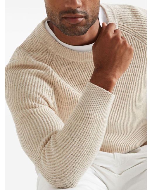 Brunello Cucinelli Natural Cotton Rib Stitch Sweater for men