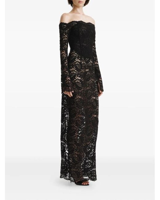2310 STUDIO Black Off-Shoulder Lace Midi Evening Dress