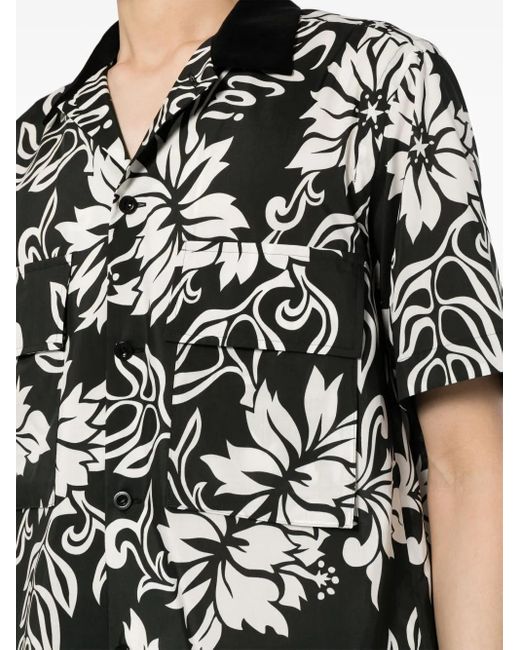 Sacai Black Floral-Print Cotton Shirt for men