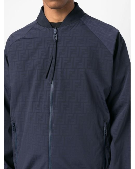 Fendi Blue Reversible Monogram-print Bomber Jacket for men