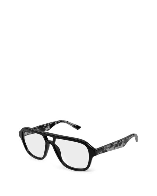 Gucci White Tortoiseshell-Effect Double-Bridge Glasses for men