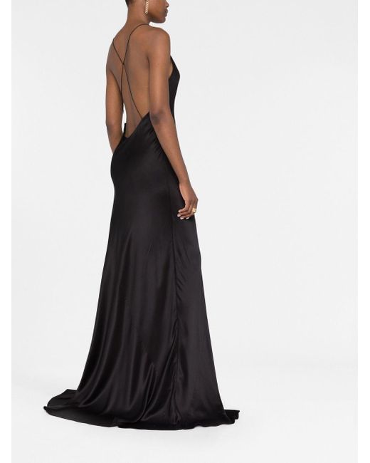 Saint Laurent Black V-neck Silk Gown