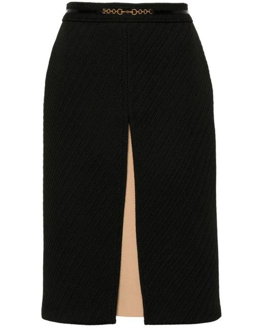 Gucci Black Horsebit-chain Striped Skirt