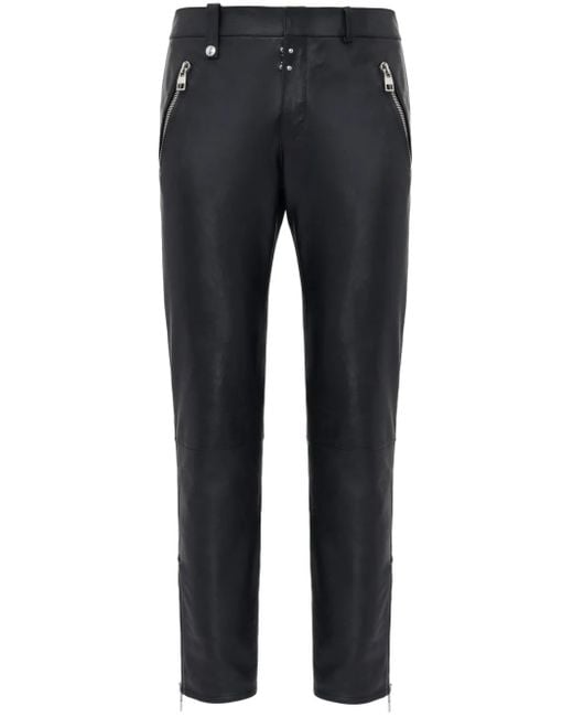 McQueen Blue Leather Biker Trousers for men