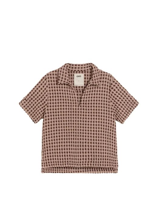 Oas Brown Check-Pattern Seersucker Polo Shirt
