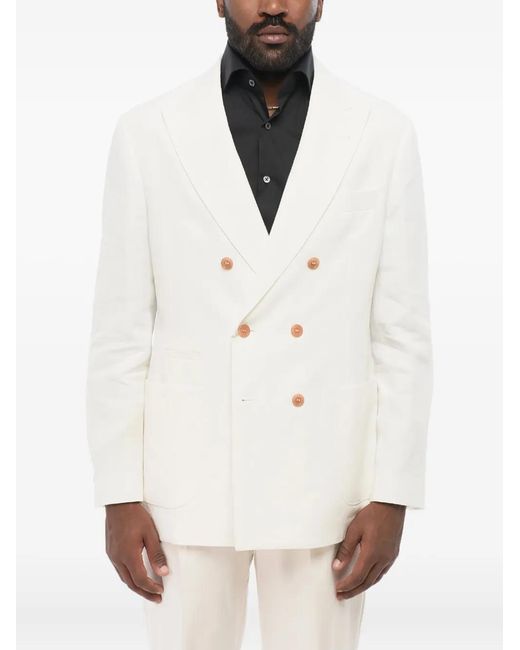 Brunello Cucinelli White Veste Croisée À Poches Plaquées for men