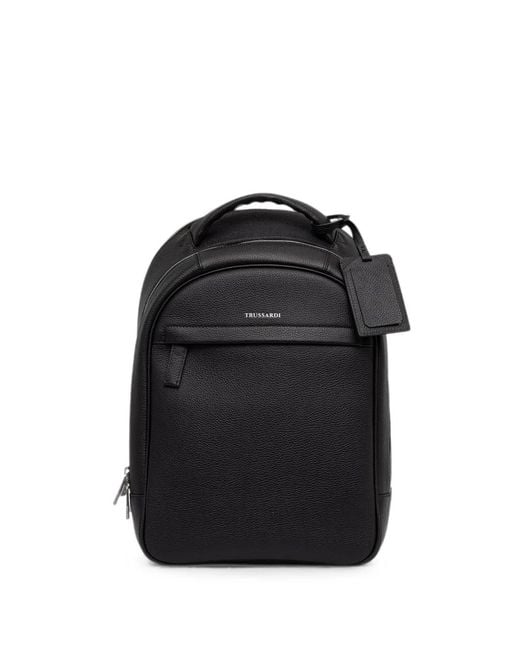 Trussardi Black Logo-Print Pebbled Backpack for men