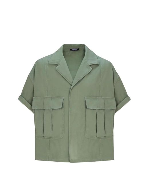 Balmain Green Utility-Pockets Short-Sleeve Shirt for men
