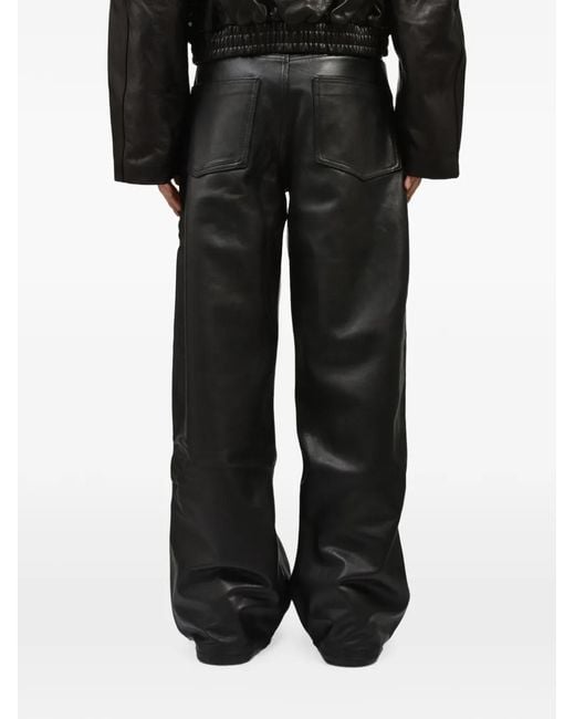 Earthling Collective Black David Stud-Embellished Leather Trousers for men