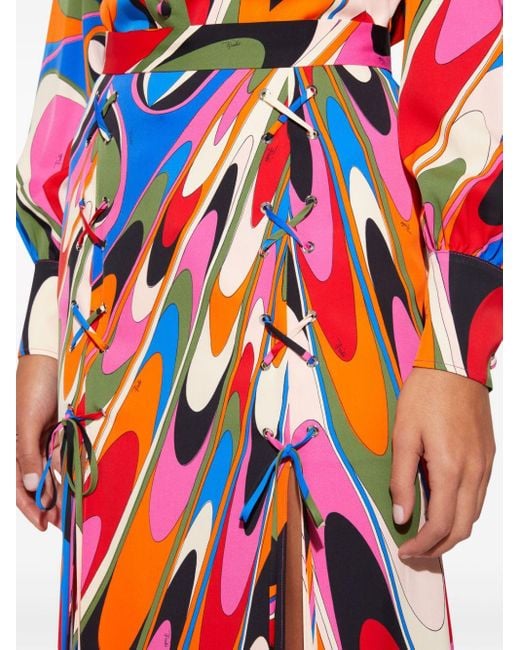 Emilio Pucci White Blue Onde-print Maxi Skirt - Women's - Viscose/polyester/elastane