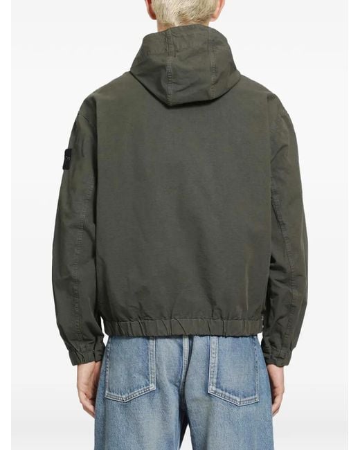 Stone Island Gray Logo-Patch Hooded Jacket for men
