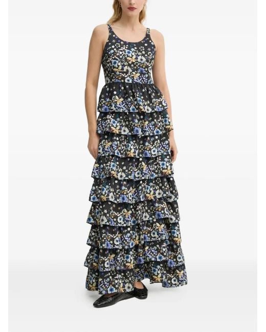Munthe Black Floral-Pattern Tiered Maxi Dress