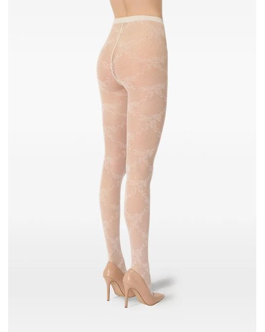 Wolford White Floral Lace Tights