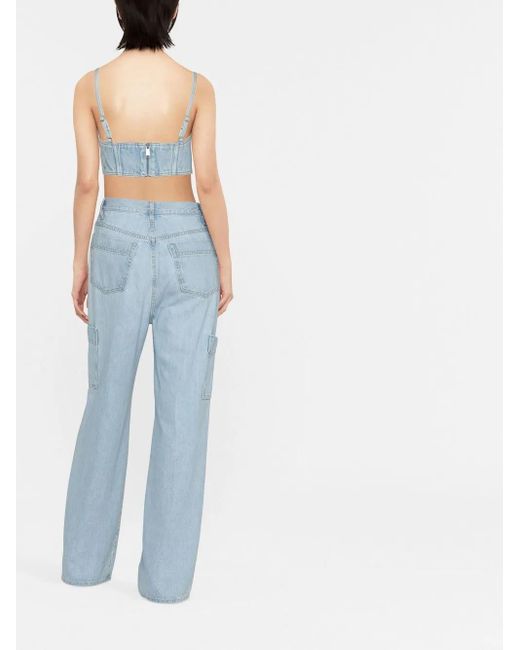 Area Blue Crystal-Embellished Crop Top