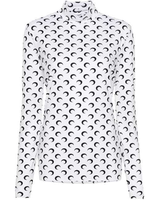 MARINE SERRE White Moon-Print Mock-Neck T-Shirt for men