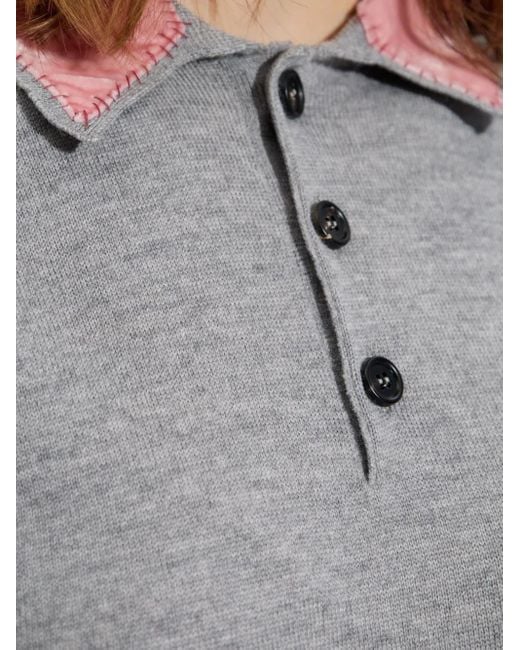 Marni Gray Wool Polo Shirt With Velvet Collar Clothing