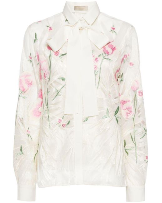 Elie Saab White Floral-embroidered Shirt