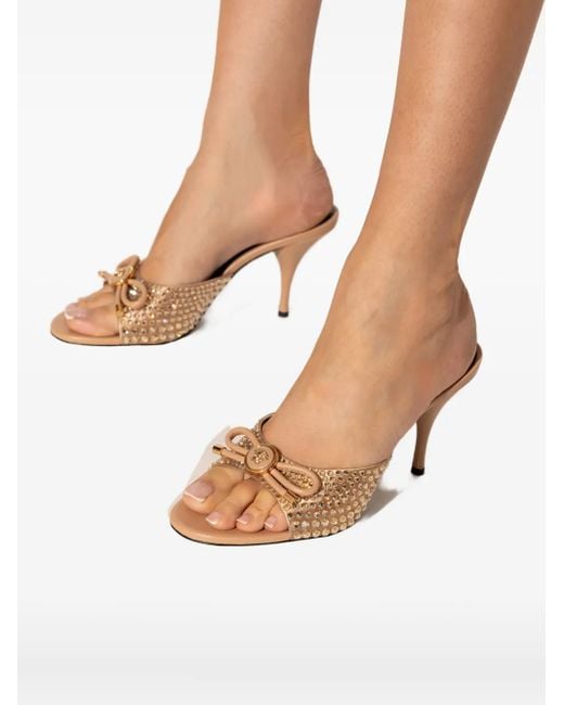 Versace 85mm Opera Embellished Bow Sandals Natural