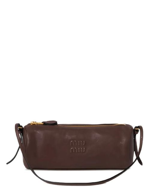 Miu Miu Brown Logo-Embossed Leather Pouch