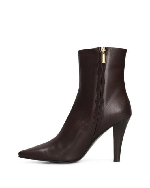 The Seller Brown Pointed-Toe Side-Zip Heeled Ankle Boots
